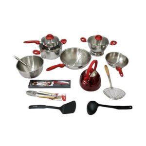 SUPRA Panci Stainless Steel Cookware Set 18 Pcs – Red Panci Set Murah Berkualitas